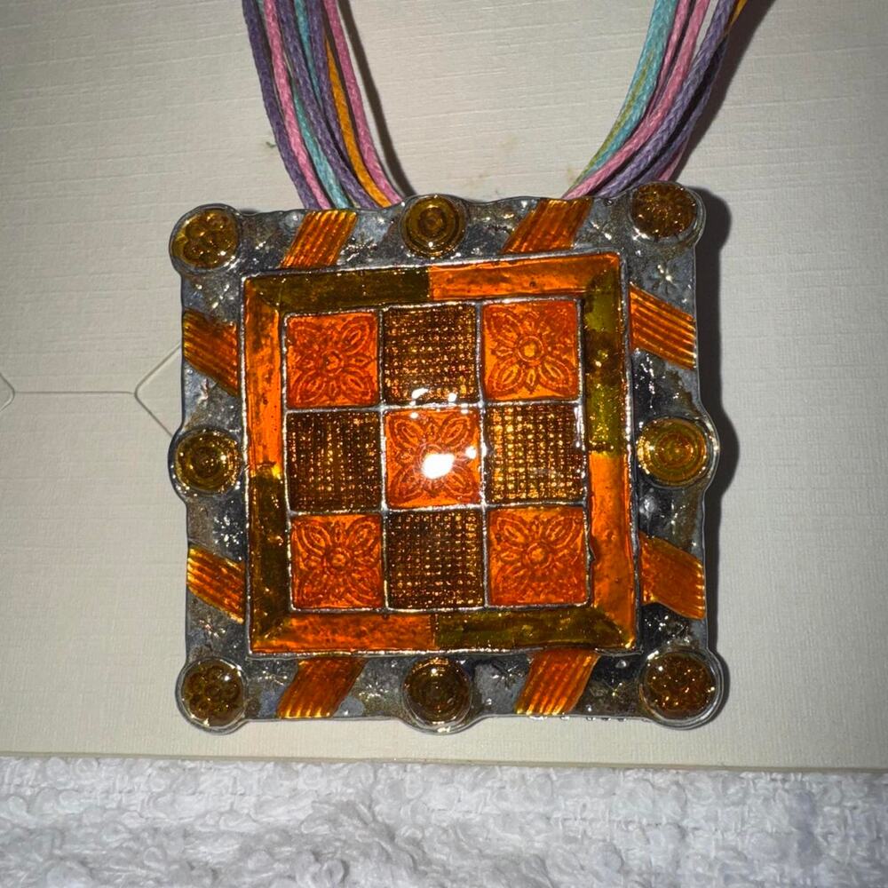 Multicoloured glass mosaic necklace with